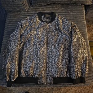 Paisley Bomber Jacket✨ DiBanGu Metallic Silver Paisley Bomber Jacket XXL ✨